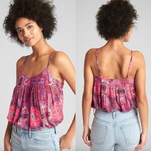 Gap Women's Shirred Square Neck Cami Yoke Rose Bush Tank Top Size Medium